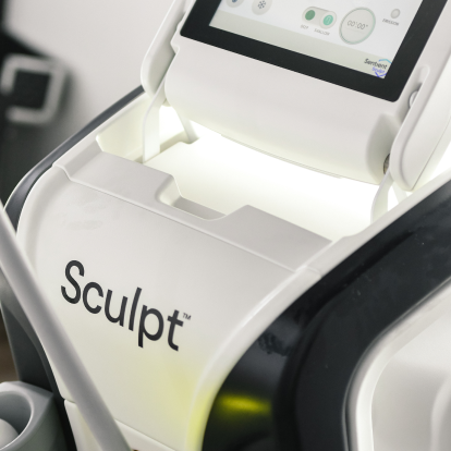 A close-up of the Sculpt logo shown on the Sentient Sculpt device